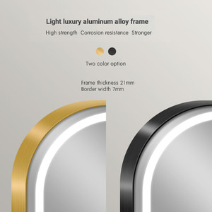Miroir <span class=keywords><strong>de</strong></span> salle <span class=keywords><strong>de</strong></span> bain LED à cadre doré en forme d'arche avec rétroéclairage halo chaud, affichage <span class=keywords><strong>de</strong></span> l'heure tactile pour hôtel <span class=keywords><strong>de</strong></span> luxe moderne, vente en gros - Product Image 4