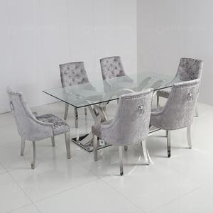 <strong>UK</strong> Style <strong>Velvet</strong> Tufted Fabric Metal Dining <strong>Chair</strong> with Ring Knocker Back Furniture Factory Wholesale Upholstered Dining <strong>Chairs</strong> - Product Image 5