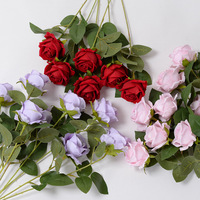 Vente en gros de fleur de Rose en velours de haute qualité, fleur artificielle pour décoration murale de mariage
