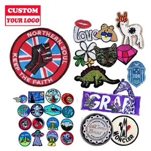 Custom Brand Logo Custom Embroidery Iron On Patches With Hook And Loop Black Custom Patch For Clothing