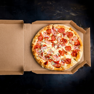 Boîte à pizza personnalisée en papier kraft pliable avec poignée, logo estampé à chaud, forme ovale, emballage alimentaire jetable, design à fentes - Product Image 1