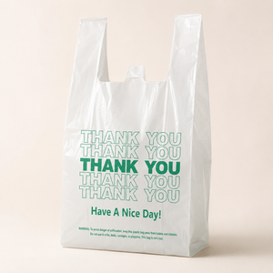 Bolsas de Compras Blancas de 12x7x21 Pulgadas, 100% Compostables, Biodegradables, de PLA PBAT, con Logotipo Personalizado, para Tiendas, Comercios y Venta al por Mayor - Product Image 1