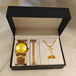 Gohuos 8807 Ensemble Classique 5 Pièces : Collier Croix, Bague, Chaîne, Bracelet, Montre Homme de Luxe Lumineuse et Étanche avec Coffret en Cuir Haut de Gamme - Product Image 5