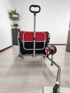 Chariot utilitaire pliable robuste - Chariot de jardin en tissu rouge et noir avec grandes <span class=keywords><strong>roues</strong></span> et poignée télescopique pour le transport en extérieur - Product Image 2