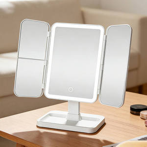 Makeup <b>Mirror</b> with Storage Base LED Lighted Vanity <b>Mirror</b> Double <b>Door</b> Folding Design - Product Image 1
