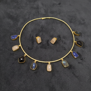 Ensemble collier et boucles d'oreilles vintage bohème plaqué or 18 carats avec pierres semi-précieuses en quartz, fait main, unisexe, pour mariage, fiançailles, fête, mode - Product Image 3