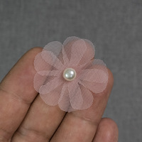 Mini-applique florale en tissu organza de 3 cm avec centre en fausse perle, patch floral pour robe, robe de mariée, chaussures, accessoires pour cheveux, DIY