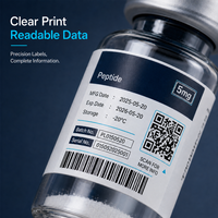 Etiquetas de péptidos con código QR personalizado, pegatinas impermeables para viales, para empaques de botellas pequeñas, impresión de código de barras y número de lote, OEM