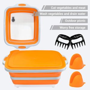 New 8L and 16L Collapsible Meal Prep Container Lock Buckle Food Storage with Cutting Board BBQ Prep Tub with <b>Locking</b> Lid - Product Image 1