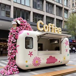Chariot à café mobile personnalisé avec décoration florale, camion de vente de nourriture de rue commercial pour centre commercial/marché nocturne, entièrement équipé - Product Image 1