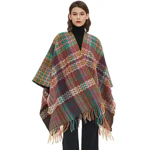 Latest Winter Shawl With Arms For Ladies Ethnic Style Open Front Poncho Cardigan Acrylic Tassel Women's Pasmina Shawl
