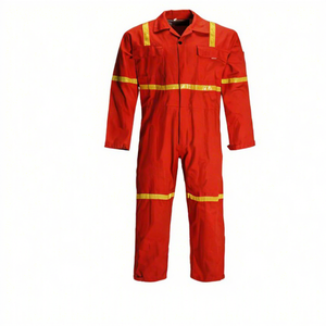 Combinaison de travail réfléchissante rouge pour hommes, en coton ignifuge, uniforme de sécurité pour usage industriel - Product Image 1