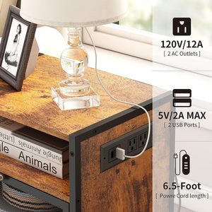 Mesita de noche con estación de carga, mesitas de noche con espacio de almacenamiento de 3 niveles y puerta, mesas auxiliares con puertos <span class=keywords><strong>USB</strong></span> y salidas para - Product Image 3