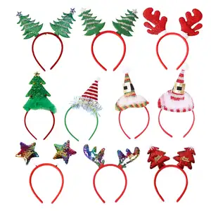 Headdress Christmas Decoration Suppliers Little Sequin Xmas Tree Hat Santa Snowman Deer Ear Hair Accessories