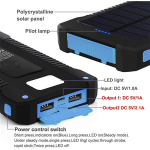ธนาคารพลังงานแสงอาทิตย์กลางแจ้ง 10000mAh พอร์ต USB คู่ กันน้ำ พกพาสะดวก พร้อมไฟ LED สำหรับตั้งแคมป์และเดินป่า - Product Image 3