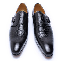 Chaussures de Ville en Cuir Populaires pour Hommes, Imprimées, avec Boucle Monk Strap, Idéales pour Mariage, Bureau et Affaires – Noir et Bleu