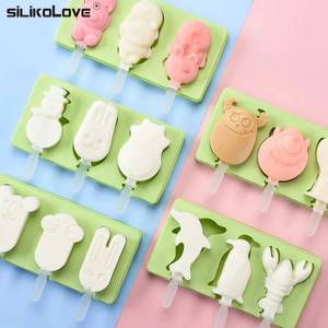 Moule à sucettes glacées en silicone à 3 cavités avec couvercle, motif dessin animé, pour desserts glacés faits maison - Product Image 1