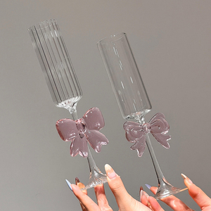 Copa de champán creativa <span class=keywords><strong>rosa</strong></span> con lazo, flauta de borosilicato soplada a mano, copa 3D bonita para <span class=keywords><strong>vino</strong></span> de boda, para fiestas en hoteles - Product Image 3