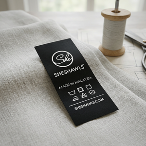 Etiqueta personalizada de calidad impresa con corte láser en satén de poliéster para etiquetas de cuidado lavables, con un branding elegante y textura satinada brillante. - Product Image 1