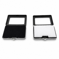 Boîte à pierres en métal personnalisée avec bouton-pression, couvercle transparent, couleurs noir, argent, bronze, pour présentation de pierres précieuses et bijoux, avec tampon en velours et coton, vente en gros