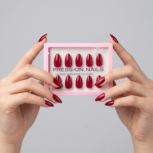 Lot de 30 <span class=keywords><strong>faux</strong></span> <span class=keywords><strong>ongles</strong></span> amande rouge <span class=keywords><strong>bordeaux</strong></span> à presser, vente chaude TikTok, marque privée, avec logo personnalisé, en gros - Product Image 2