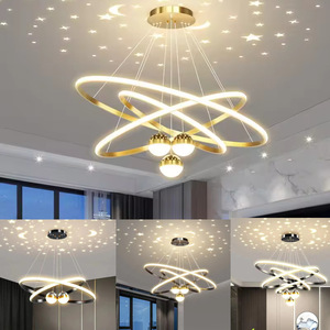 Lustre LED moderne simple ciel étoilé nordique avec télécommande, hauteur réglable, luminaires suspendus pour restaurant, chambre à coucher, salle à manger - Product Image 2