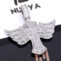 NUOYA Pendentif croix en diamant glacé or argent micro pavé ailes d'ange pendentif croix pour Hip Hop hommes femmes
