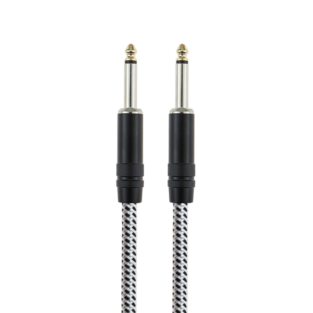 Braided Black White Guitar Cable 6.35mm TS Instrument Lead with Gold Plated Plug for Electric Guitar Bass Stage Use