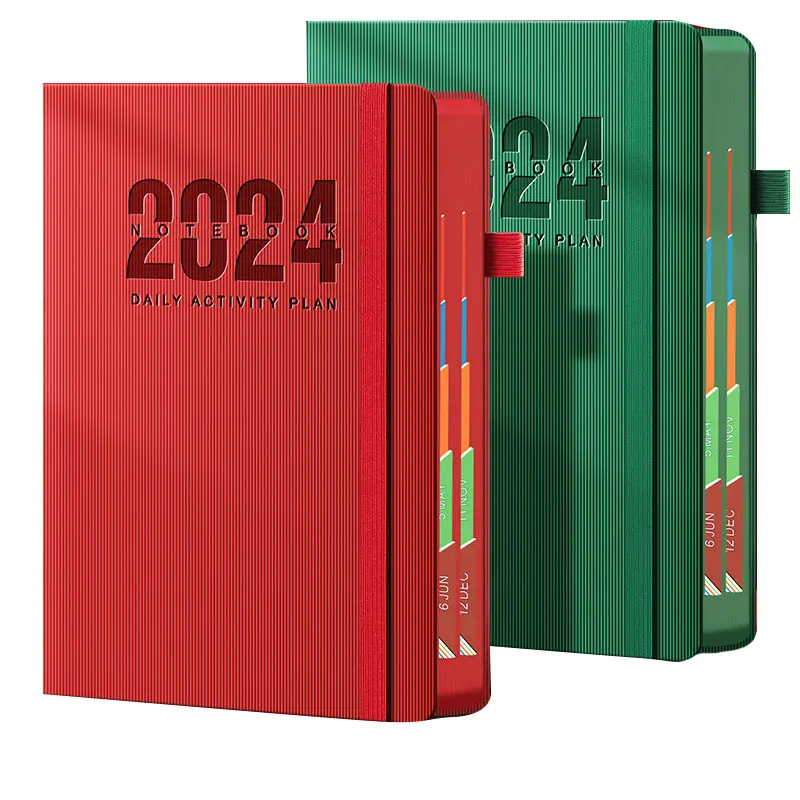 Personalizable 2024 PU cuero ejecutivo diario semanal y mensual planificador gestión del tiempo organizador cuaderno caja de regalo conjunto