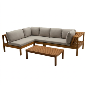 Modern Teak Wood Outdoor Sectional Sofa Set with Slatted <b>Coffee</b> <b>Table</b> - Product Image 1