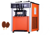 Mesin Es Krim & Yogurt Soft Serve Tiga Kepala Stainless Steel Komersial Produktivitas Tinggi Kompatibel dengan Air 220V/110V
