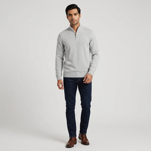Mens Pullover Sweater Long Sleeve Knitted Sweaters Breathable Quarter Zip <b>Mock</b>-<b>neck</b> Knitted Sweater Men's Winter Knitwear - Product Image 1