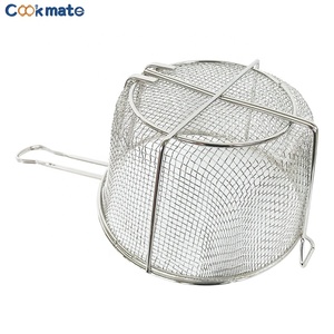 Cesta de freír de acero inoxidable de forma redonda con asa y soporte frontal de malla fina - Product Image 6
