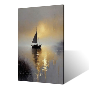 Sương Mù hồ thuyền thuyền trừu tượng in bức tranh vải trang trí sương mù phong cảnh tác phẩm nghệ thuật - Product Image 3