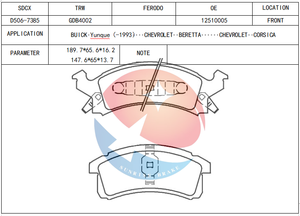 Plaquettes de frein SDCX D506-7385 / 12370005 / D2156M pour BUICK SKYLARK / CHEVROLET BERETTA / <span class=keywords><strong>OLDSMOBILE</strong></span> Achieva / PONTIAC Grand Am - Product Image 3