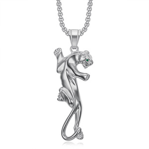 Affascinanti Collane a Forma di <span class=keywords><strong>Pantera</strong></span> 3D Realistica Placcate in Oro con Strass e Occhi Smeraldo Vivaci - Product Image 4
