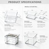 Boîtes de rangement empilables transparentes en PET, plusieurs tailles, avec poignées, pour l'organisation du comptoir de la salle de bain et de la cuisine