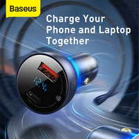 Baseus 65W PD Chargeur de voiture QC 4.0 QC 3.0 Affichage LED Type-C Chargeur rapide pour iPhone 15 Xiaomi