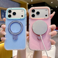 Coque de protection brillante avec support pliable pour iPhone 17 Pro Max, coque rigide en acrylique Starlight avec protection de caméra surélevée