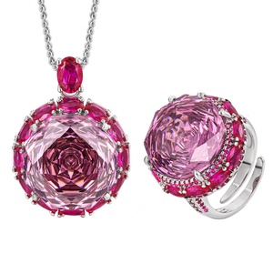 Venta al por mayor de fábrica: Nuevo set de joyería de circonita cúbica rosa de cobre ecológico con rosa seca tallada de 18-16 mm para mujer, ideal para eventos románticos. - Product Image 1