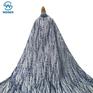 ファッションストライプレーススパンコール刺繍宴会イブニングドレススカート透明メッシュ生地WS-4095