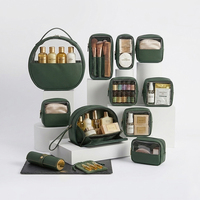 Ensemble de toilette de luxe en cuir végétalien personnalisé avec logo, approuvé par la TSA, cubes de rangement transparents, trousse de maquillage