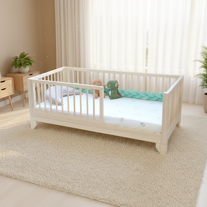 <span class=keywords><strong>Cama</strong></span> <span class=keywords><strong>Montessori</strong></span> de madera natural para niña, <span class=keywords><strong>cama</strong></span> <span class=keywords><strong>doble</strong></span> con barandilla de dosel para niños pequeños, <span class=keywords><strong>cama</strong></span> de suelo tamaño king con tobogán con rieles - Product Image 1