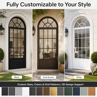 Porte d'entrée de villa en aluminium, style français, arquée, double vitrage trempé, revêtement poudré noir, taille personnalisée, porte de patio extérieure moderne