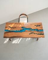 Table à manger en bois massif et résine époxy, design moderne européen, couleurs et dimensions personnalisables, meubles de salle à manger pour ferme ou appartement