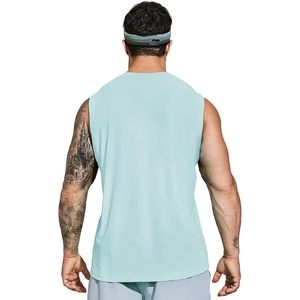 Custom Men's Sleeveless Tank Top Solid Color O-Neck Quick Dry Breathable Knitted 100% Cotton Sporty <b>Athletic</b> Wear Light Blue - Product Image 2