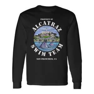 T-shirt à manches longues de l'équipe de natation <span class=keywords><strong>Alcatraz</strong></span>, San Francisco, Californie, Property Of <span class=keywords><strong>Alcatraz</strong></span> Island <span class=keywords><strong>Escape</strong></span> Shark Apparel - Product Image 1