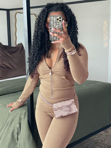 Setelan Wanita Dua Potong Kustom Atasan Kemeja Lengan Panjang Celana Panjang Setelan 2 Potong Kasual Setelan Jogger Dua Potong Pakaian Wanita Musim Gugur - Product Image 3