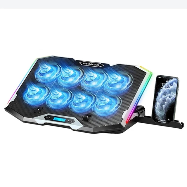 ICE COOREL 8-Fans Adjustable Laptop Stand Radiator With RGB Ambient Light Notebook Tablet Cooling Pads Bracket Stand
