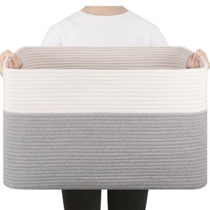 72L XXXL Large Foldable Cotton Rope <strong>Basket</strong> with Handle Rectangle Woven Nursery <strong>Blanket</strong> Storage <strong>Basket</strong> <strong>for</strong> Kids' Toys - Product Image 6